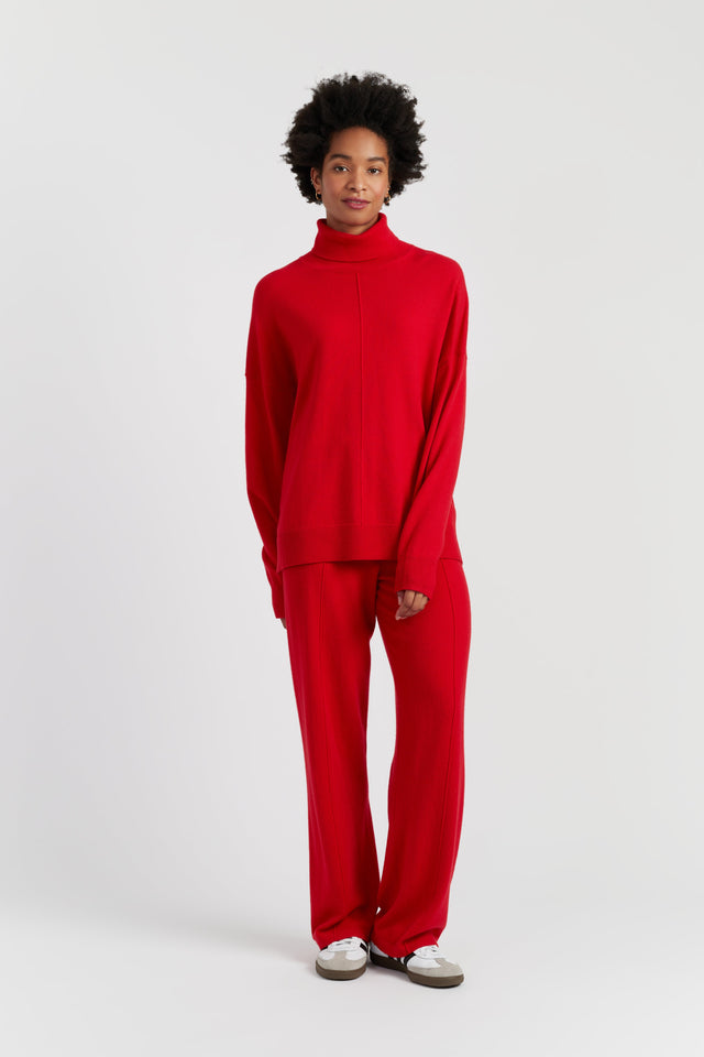 Velvet-Red Wool-Cashmere Relaxed Rollneck Sweater image 2