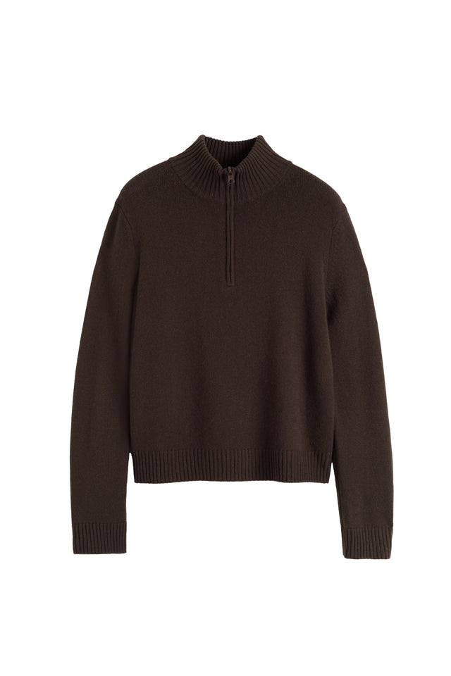 Chocolate Wool-Cashmere Quarter Zip Jumper image 3