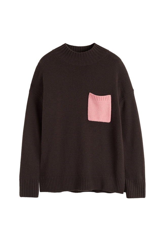 Chocolate Wool-Cashmere Pop Pocket Sweater image 6
