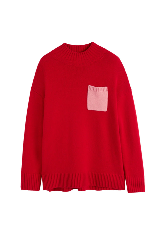 Red Wool-Cashmere Pop Pocket Sweater image 5