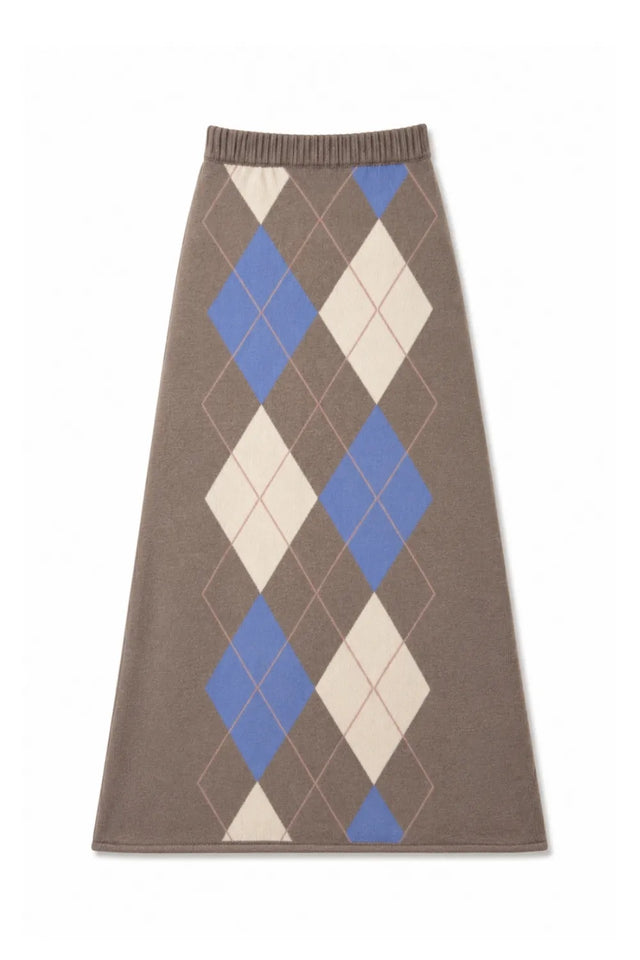 Mushroom Wool-Cashmere Argyle Skirt image 7