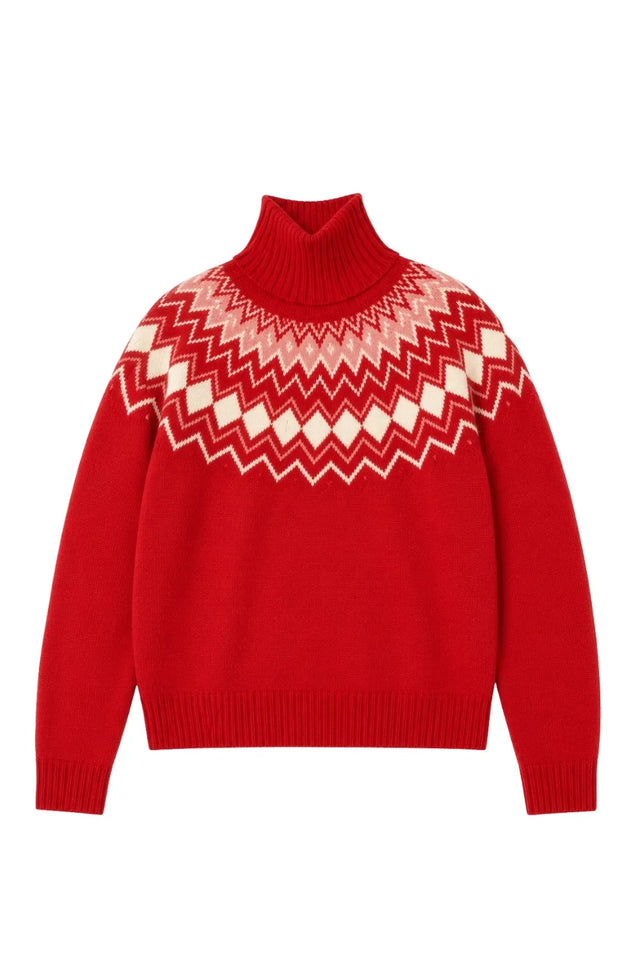 Red Wool-Cashmere Fair Isle Rollneck Sweater image 6