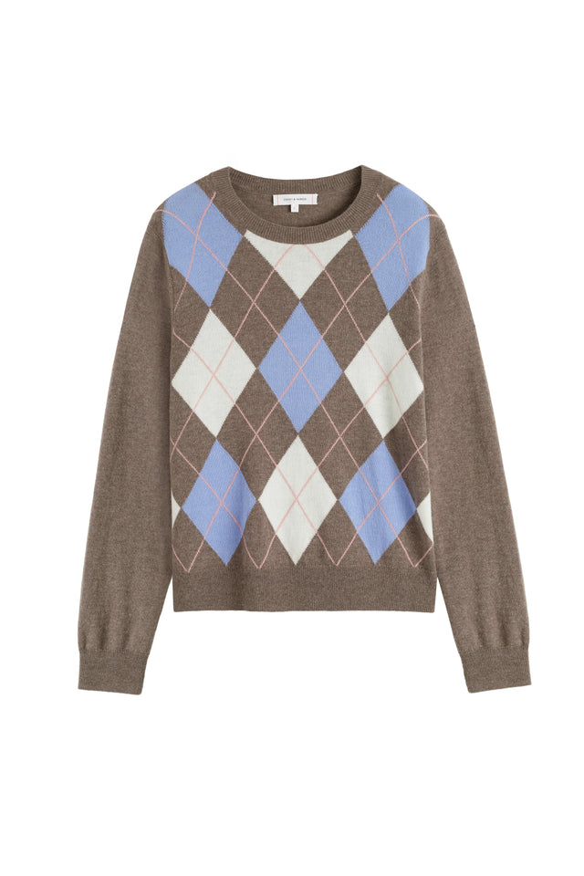Oatmeal Wool-Cashmere Argyle Sweater image 5