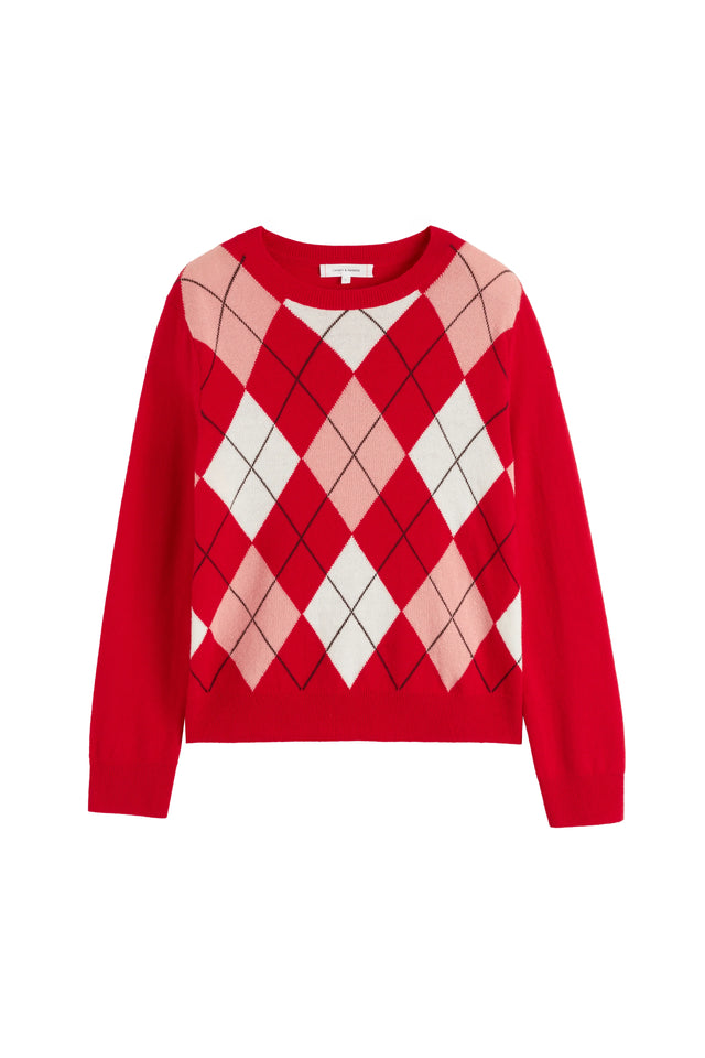 Red Wool-Cashmere Argyle Sweater image 6