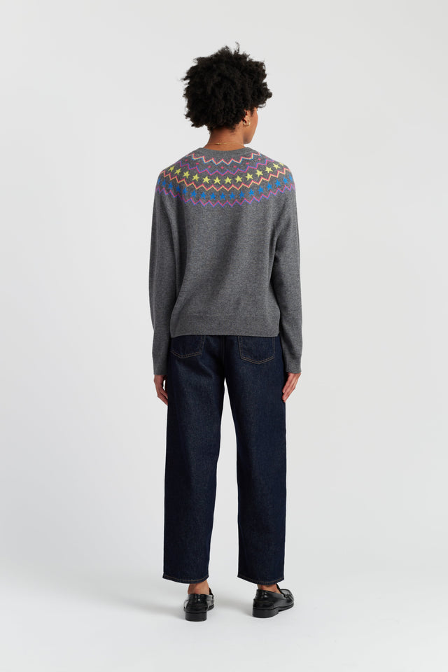 Grey Wool-Cashmere Star Yoke Sweater image 3