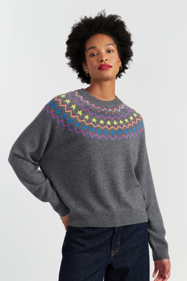 Grey Wool-Cashmere Star Yoke Sweater image 1