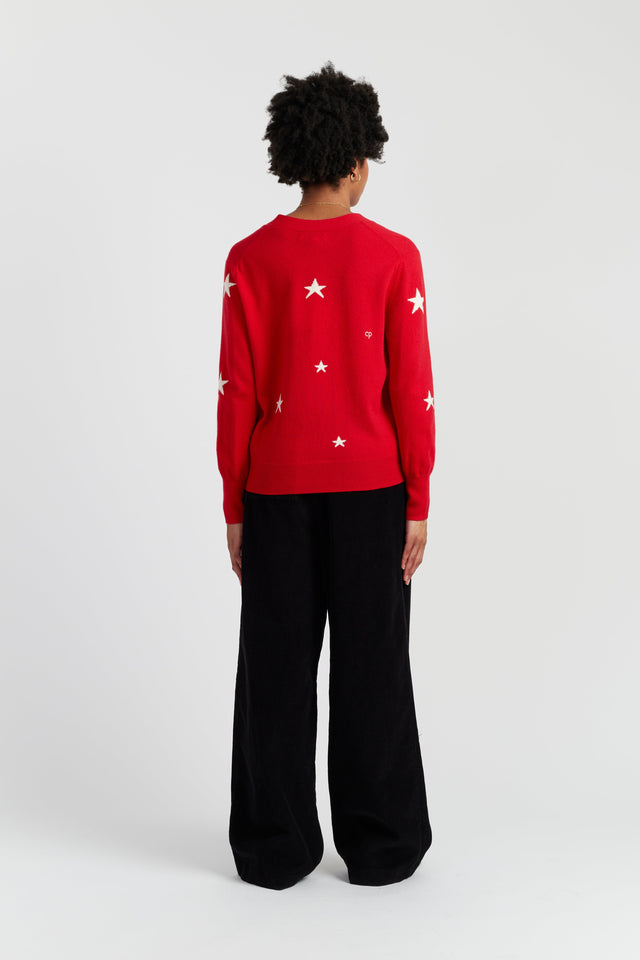 Velvet-Red Wool-Cashmere Star Cardigan image 3