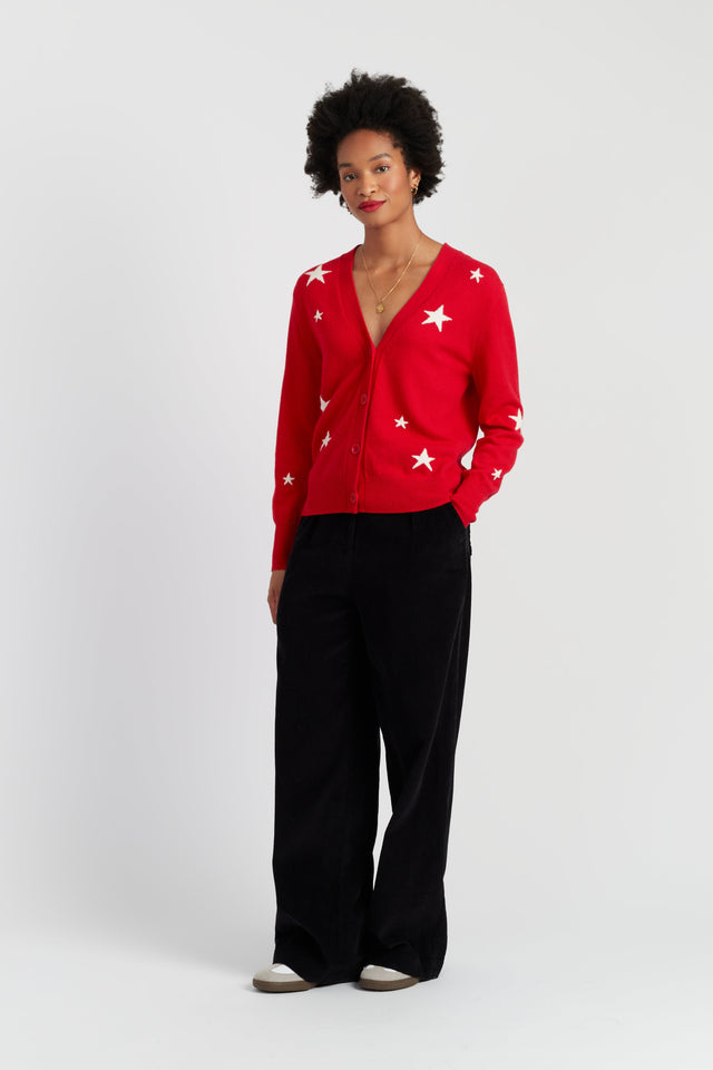 Velvet-Red Wool-Cashmere Star Cardigan image 2