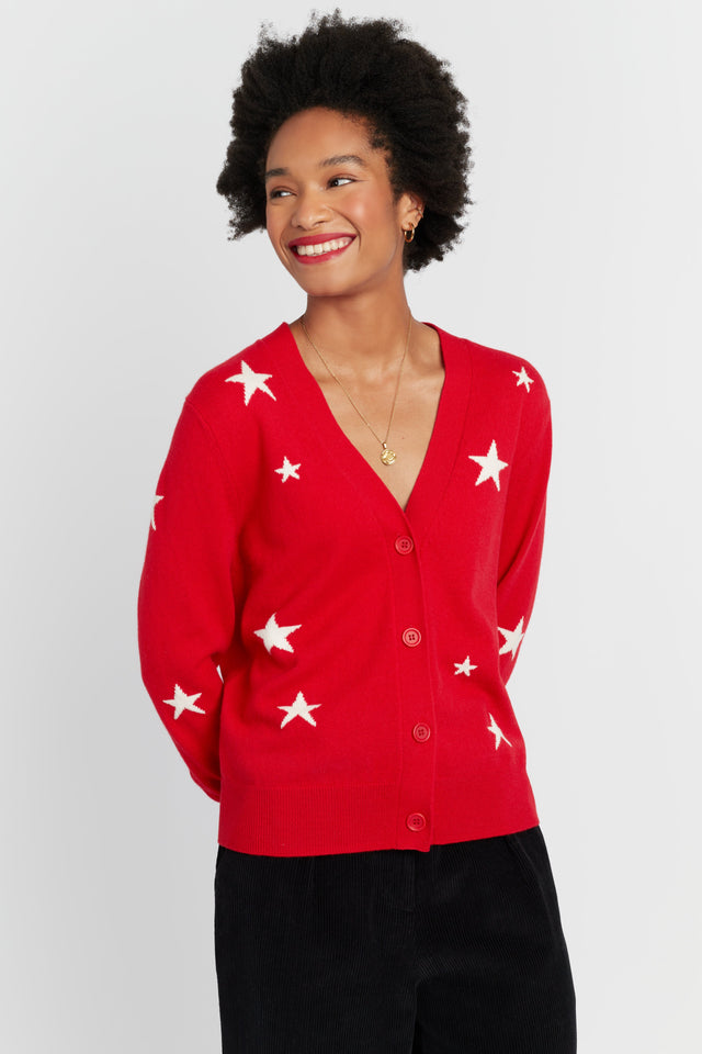 Velvet-Red Wool-Cashmere Star Cardigan image 1