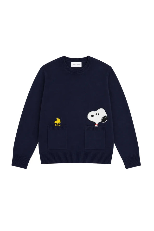 Navy Wool-Cashmere Snoopy Peeking Pocket Sweater image 4
