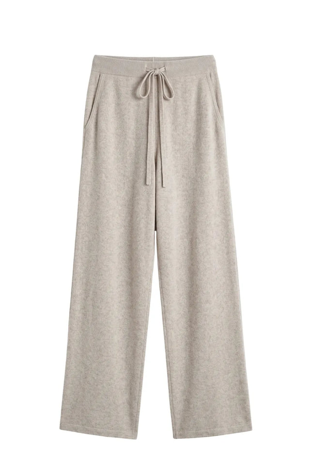 Light-Oatmeal Pure Cashmere Wide Leg Track Pants image 4