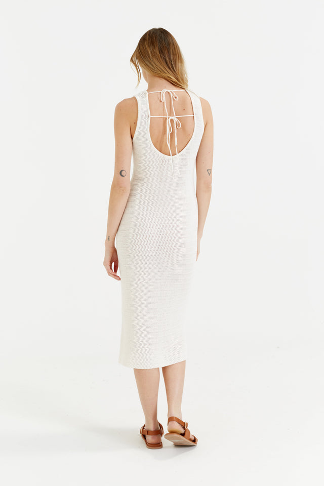 Womens Cream Linen-Cotton Dress Beach Crochet stitch Chinti and Parker Size XS-LL image 3