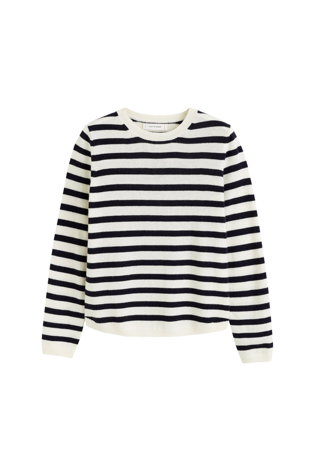 Navy-Cream Wool-Cashmere Stripe Sweater image 3
