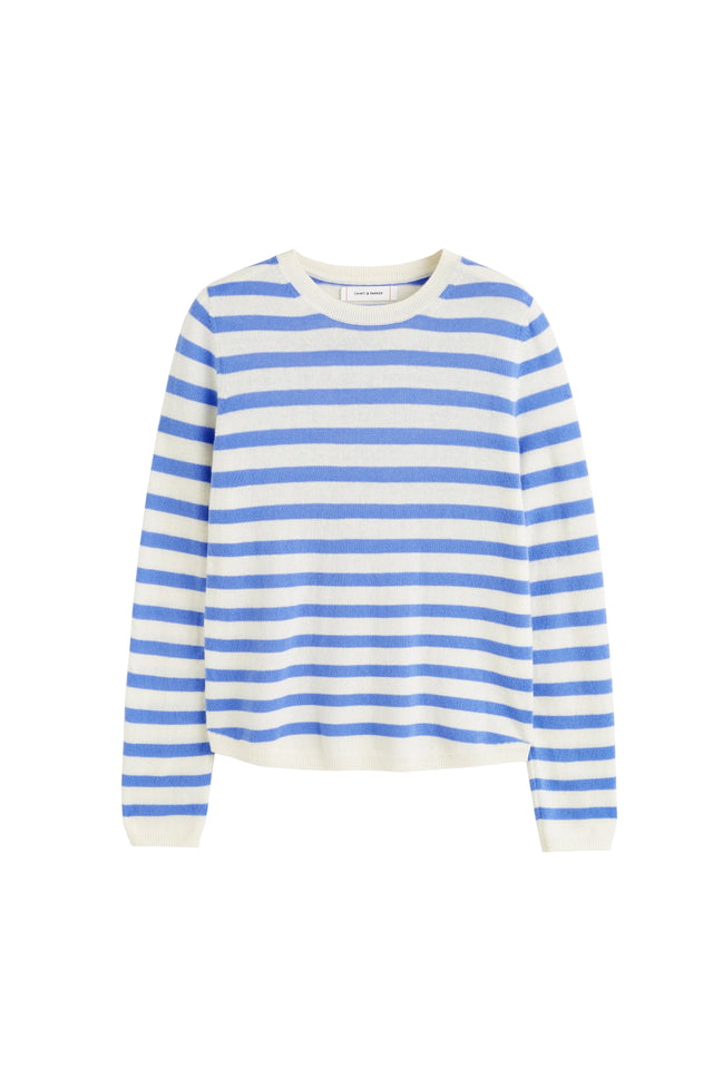 Blue-Cream Wool-Cashmere Stripe Sweater image 3