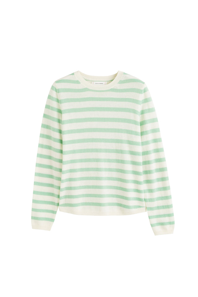 Mint-Cream Wool-Cashmere Stripe Sweater image 3