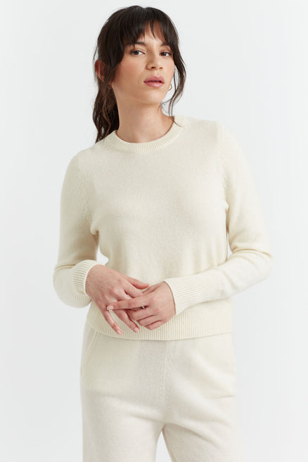 Cream Pure Cashmere Cropped Sweater
