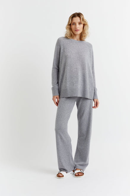 Grey-Marl Cashmere Wide-Leg Pants