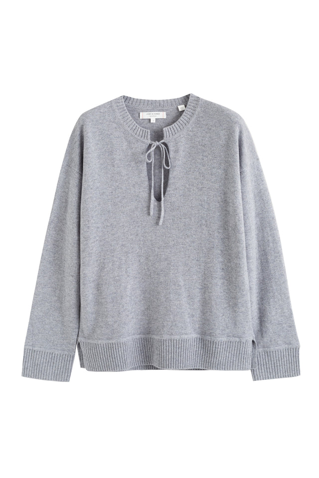 Grey-Marl Cashmere Tie Neck Sweater image 2