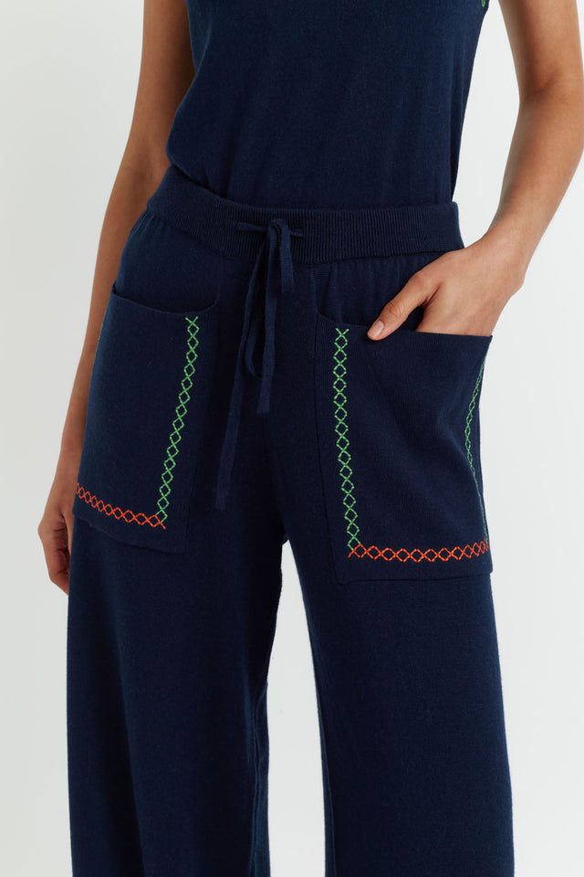 Navy Cotton-Cashmere Santorini Trousers image 5