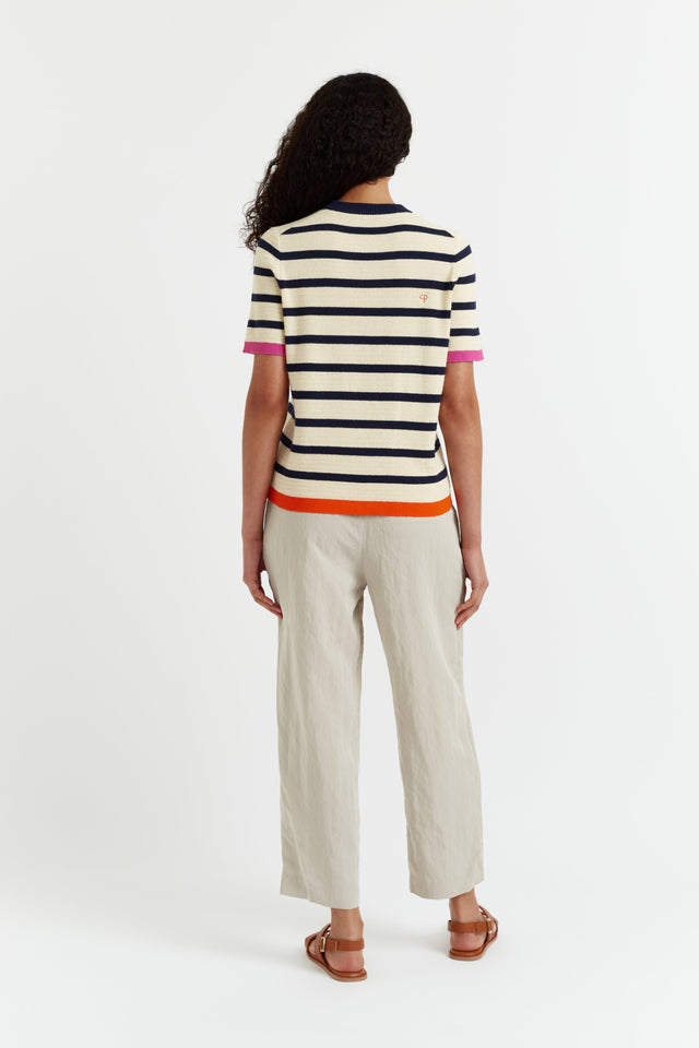 Cream Cotton Heart Breton Crochet T-Shirt image 3