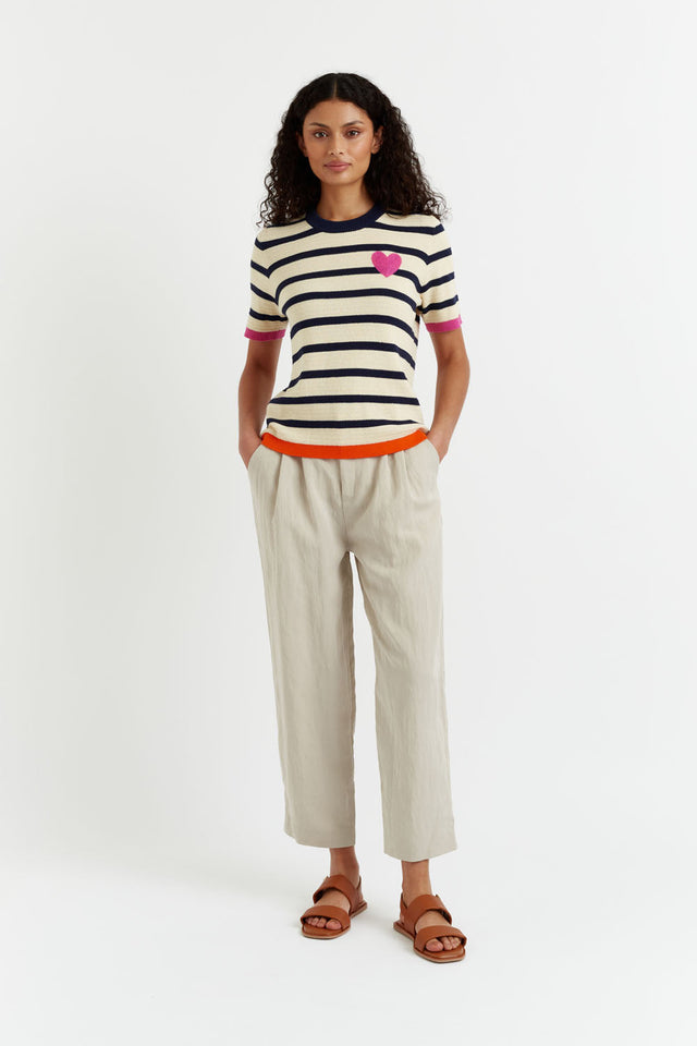 Cream Cotton Heart Breton Crochet T-Shirt image 4