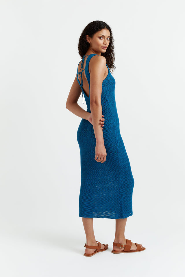 Womens Blue Linen-Cotton Dress Crochet Chinti and Parker Size XS-LL image 1
