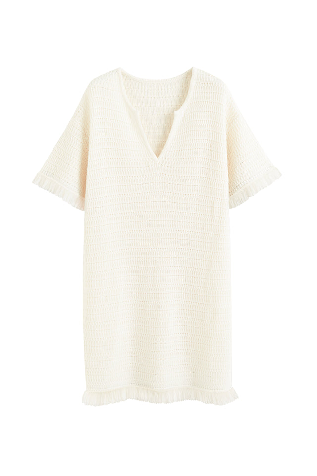 Womens Cream Linen-Cotton Kaftan with fringing Chinti and Parker Size XS-3L image 2