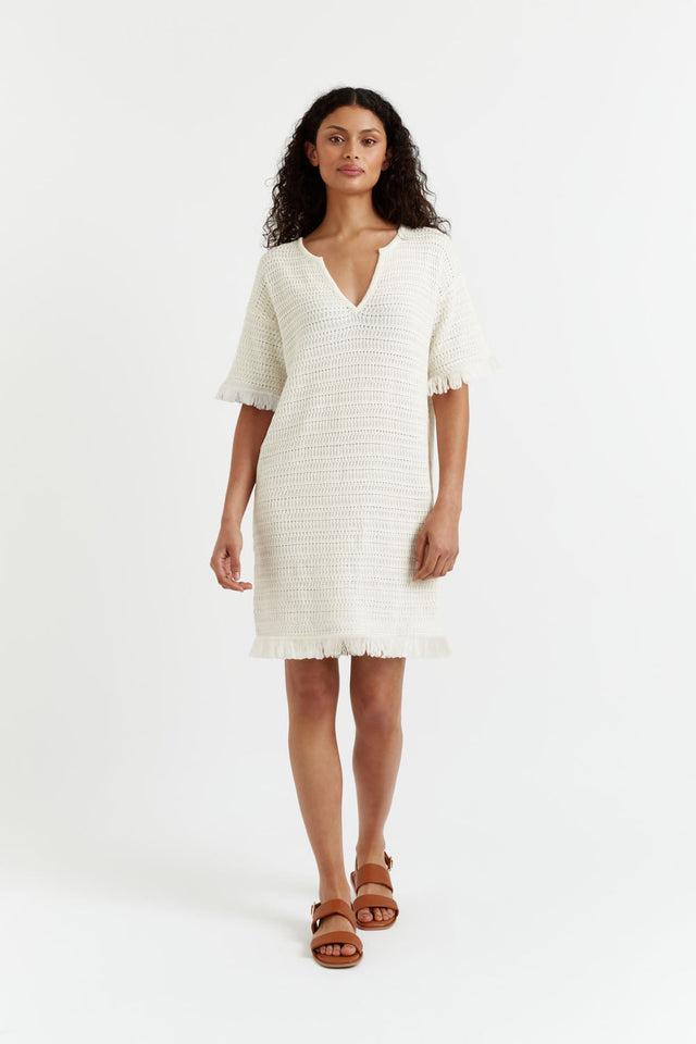Womens Cream Linen-Cotton Kaftan with fringing Chinti and Parker Size XS-3L image 1