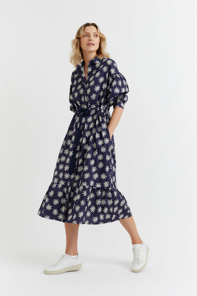 Navy Cotton Ditsy Daisy Tea Dress image 1