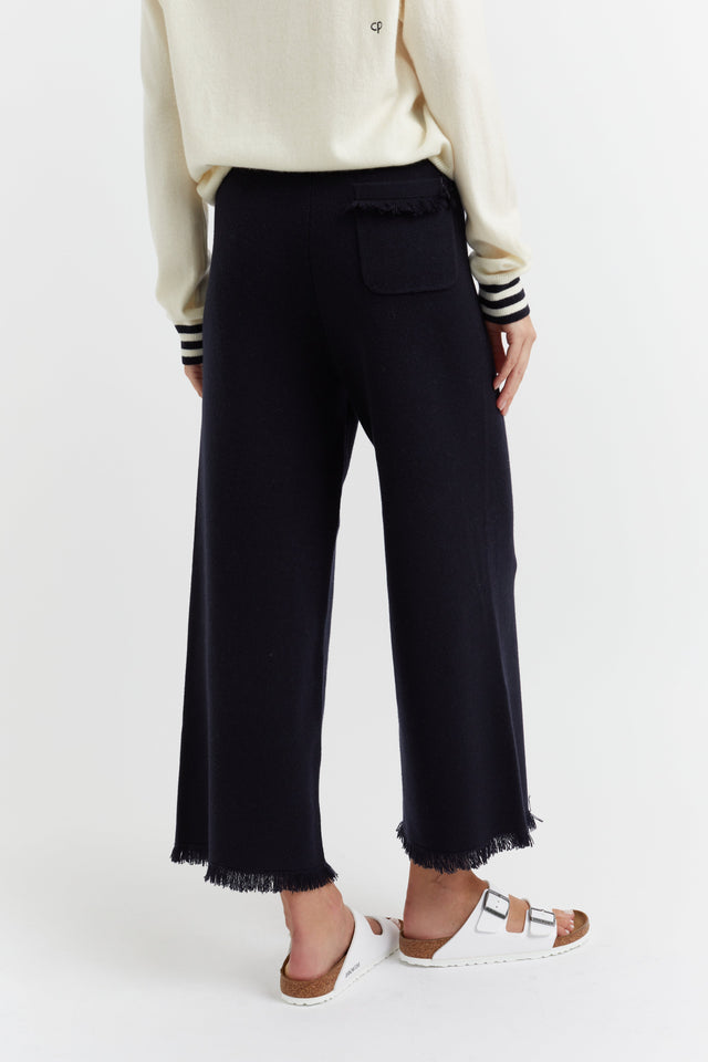 Navy Cashmere Fringe Wide-Leg Pants image 3