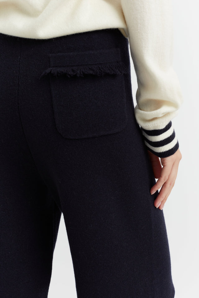 Navy Cashmere Fringe Wide-Leg Pants image 4