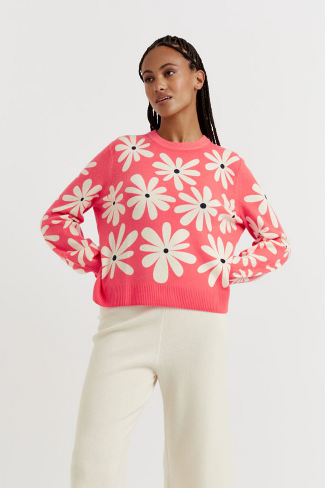 Coral Wool-Cashmere Ditsy Daisy Sweater image 1
