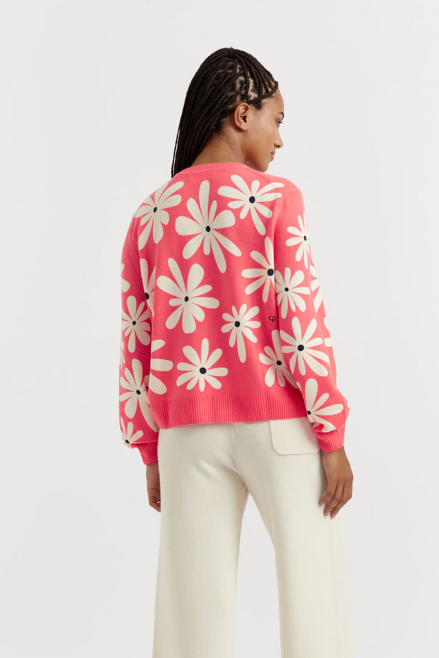 Coral Wool-Cashmere Ditsy Daisy Sweater image 3