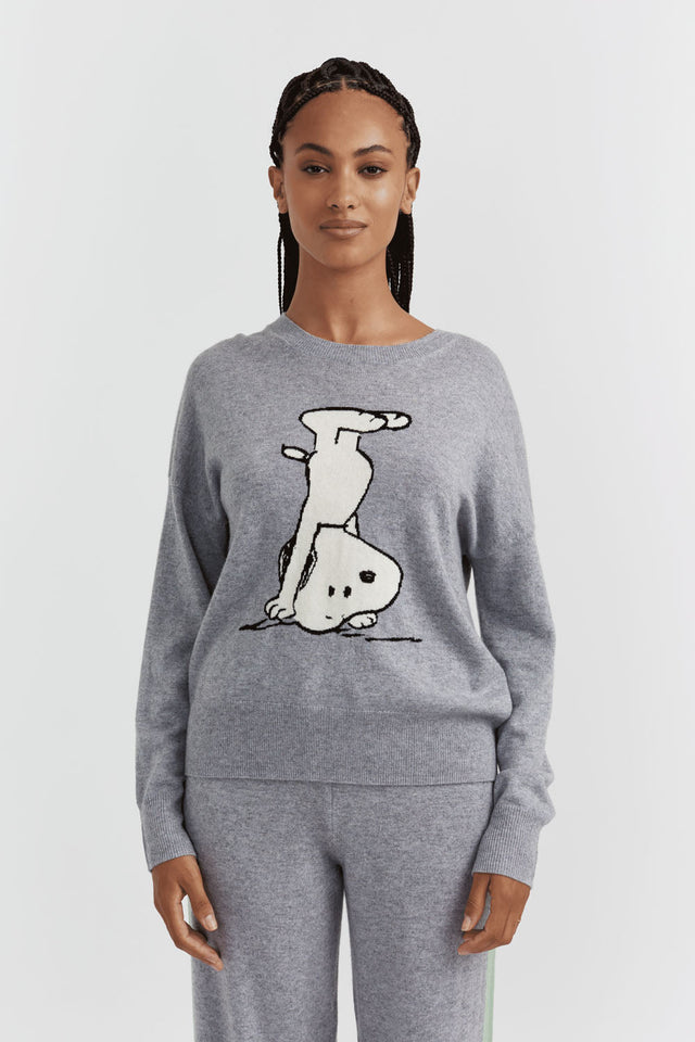 Grey Wool-Cashmere Dancing Snoopy Sweater image 1